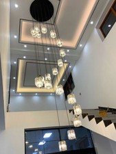 LED Spiral Crystal Ceiling Lamp Staircase Chandelier Round Pendant Light Hotel