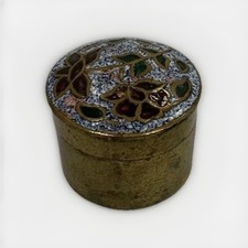 Trinket Pill Snuff Floral Blue and Green Red Embossed Cloisonné Vintage Box VTG
