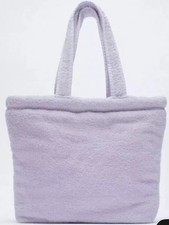 BNWT- ZARA LARGE SHOPPER BEACH BAG TERRY TOWEL CLOTH - LILAC PURPLE