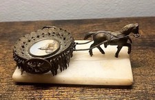 Horse Pulling Cart Reverse Painting Miniature Thimble Salt Trinket Holder Brass