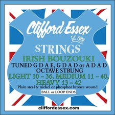 IRISH BOUZOUKI STRINGS. OCTAVE STRUNG. LIGHT, MED OR HEAVY. 4 COURSES.