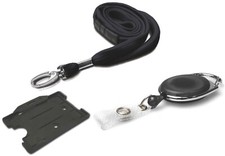 ID Neck Strap Lanyard, ID Card Holder & Retractable Reel Pass Badge Holder Black