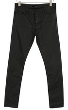 THE KOOPLES Men Jeans W29 Black Coated Waxed Look Button Fly Logo Slim Fit Dark