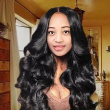 Women Black Long Curly Wavy