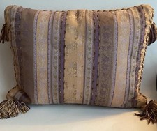 Vintage Laura Ashley Gold Amethyst Country House Tassels Cushion Feather 45x30cm