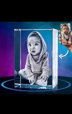 3D Photo Glass Crystal Block Personalised Laser engrave Rectangle - Gift Boxed