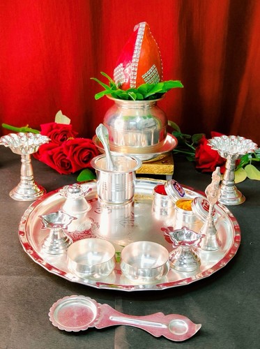 Silver plated pooja thali - pooja,