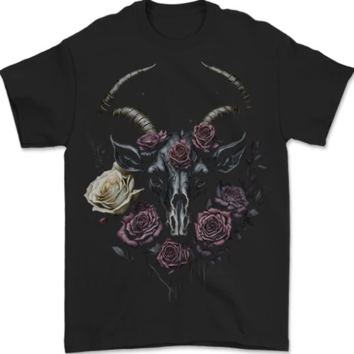 Goat skull with - skull, roses