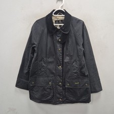 Barbour Printed Beadnell Black Wax Waterproof Country Rain Coat Jacket UK 16