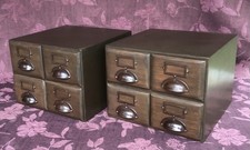 Pair Of Vintage Filing Cabinets, Card Index Cabinets, Oak With Bakelite Handles.