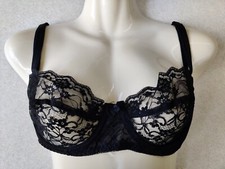 lace underwired balconette bra,soft lace cup,detachable straps,colour black,