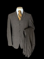 Vintage Bespoke Brown Tweed Pinstripe Suit 40L / W32R 70’s 80’s