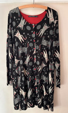 Gudrun Sjoden cat shift dress size M UK12 black mix jersey pockets tunic fun