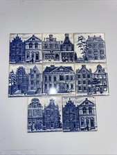 Vintage KLM Business Class Delft? Tile Coasters Set Of 8 3 Inch Square Blue Whi