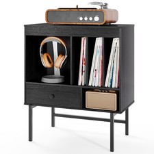 GAINOOM Black Large Record Player Stand Mid Century Modern Vinyl Storage Cabinet