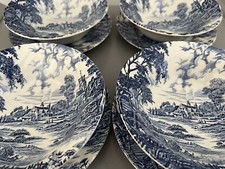 8 Set Vintage Ridgway Side Plates & Bowls Meadowsweet Blue White Serve 4 VGC