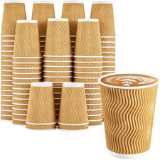 100x Ripple Wall Disposable Coffee Cups Hot Cold Insulated Paper Cups Beige 12oz