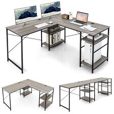 L-Shaped Corner Computer Desk Study Writing Desk Workstation w/Storage-Grey