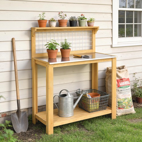 Outdoor wooden potting bench - outdoor,