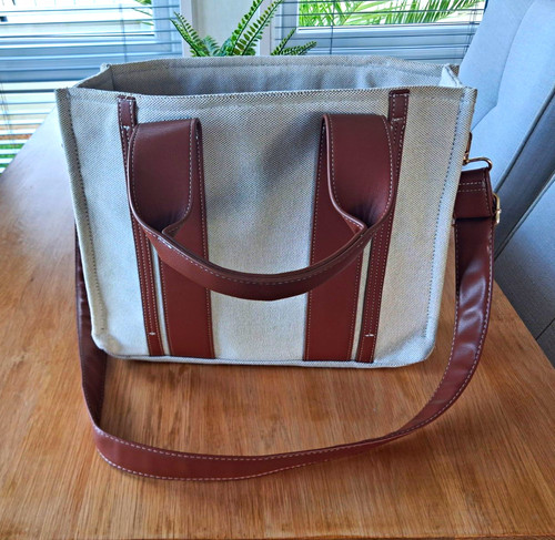 Beige canvas tote bag - bag, brown