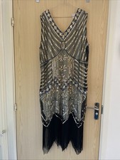 Metme Women’s Black Dress Silver Sequins Flapper Dress Size 22 Long Tassels