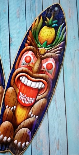 Boho tiki surfboard - surfboard, 'welcome'