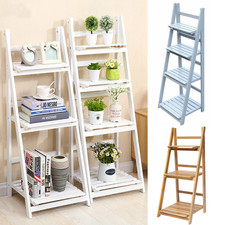3/4 Tiers Ladder Shelf Storage Shelving Unit Wooden Bookcase Plant Display Stand