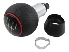 Premium Gear Shift Knob Aluminum Black Red Leather 5-Speed Version 2 for VW