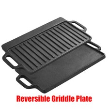 Non-Stick Cast Iron Griddle Plate Fry Pan Grill Plate Reversible BBQ Hob Cooking