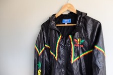 Rare Adidas Originals Windbreaker jacket S trefoil black R/G/Y Rasta VGC 2011