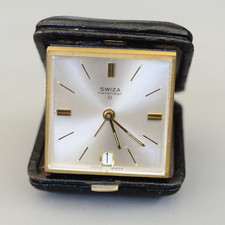 Vintage SWIZA Calendar 8 Days Swiss Made Travel Alarm Mechanical Clock Working