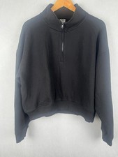 🖤 Victoria’s Secret PINK Half Zip Fleece Sweatshirt L Black Logo Pullover NWT