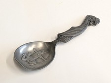 Tinn Norge Pewter Spoon Made in Norway Viking Dragon & Archer Design 7.5" (19cm)