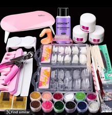 Professional Nail Art Acrylic Powder Liquid Primer Tips Practice Tool Full Kit