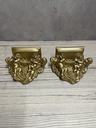 Pair ornate plaster cherub - ornate,