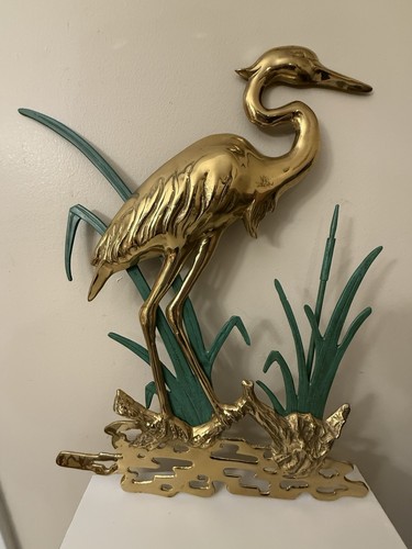 Vintage brass heron crane - heron, bird