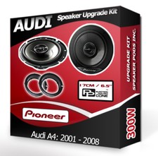 Audi A4 Front Door speakers Pioneer car speaker kit + adapter rings pods 300W