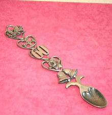 A E WILLIAMS WELSH LOVE SPOON, PEWTER METAL, 60TH WEDDING ANNIVERSARY, BELLS