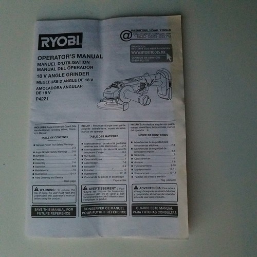 Ryobi 18v angle - 18v, grinder