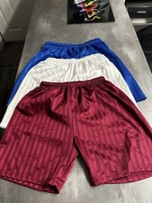 3 X Pairs Nylon Sports Shorts Medium Blue White Burgundy VGC