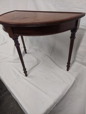 Vintage Mahogany Demi-Lune Console Table – Inlaid Top, Turned Legs, Entryway...