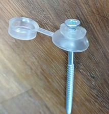 100   3" 75mm CORRUGATED ROOFING SHEET FIXINGS, SCREWS AND CLEAR STRAP CAPS