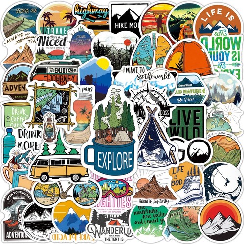 100 outdoor camping stickers - x,