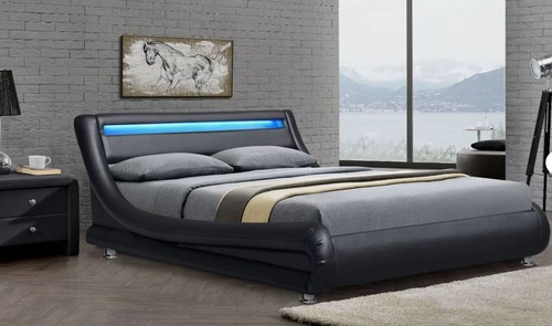 Black leather bed - black,