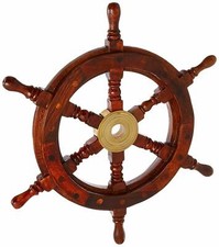 18" Nautical Wooden Ship Steering Wheel Pirate Décor Handmade Vintage Wall Boat