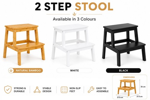 Bamboo wooden step stool - wooden,