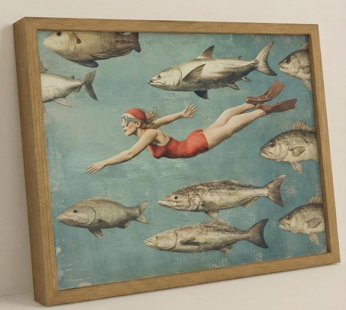 Vintage framed woman swimming - framed,