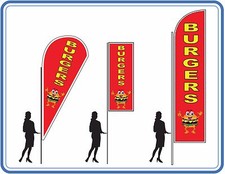 Burgers flag banner great for takeaway shops and trailers Flag pole free bases