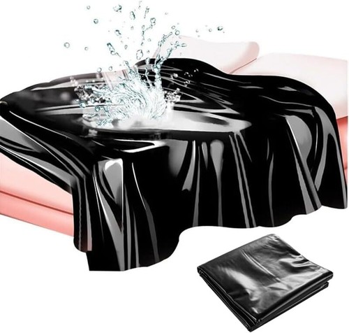 Black wetlook pvc style bed - wetlook,