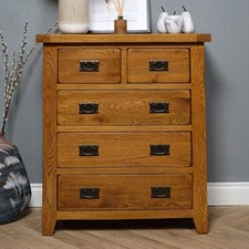 Elm Home and Garden Oak Chest of Drawers rustic stain H986cm x W85cm x D40cm